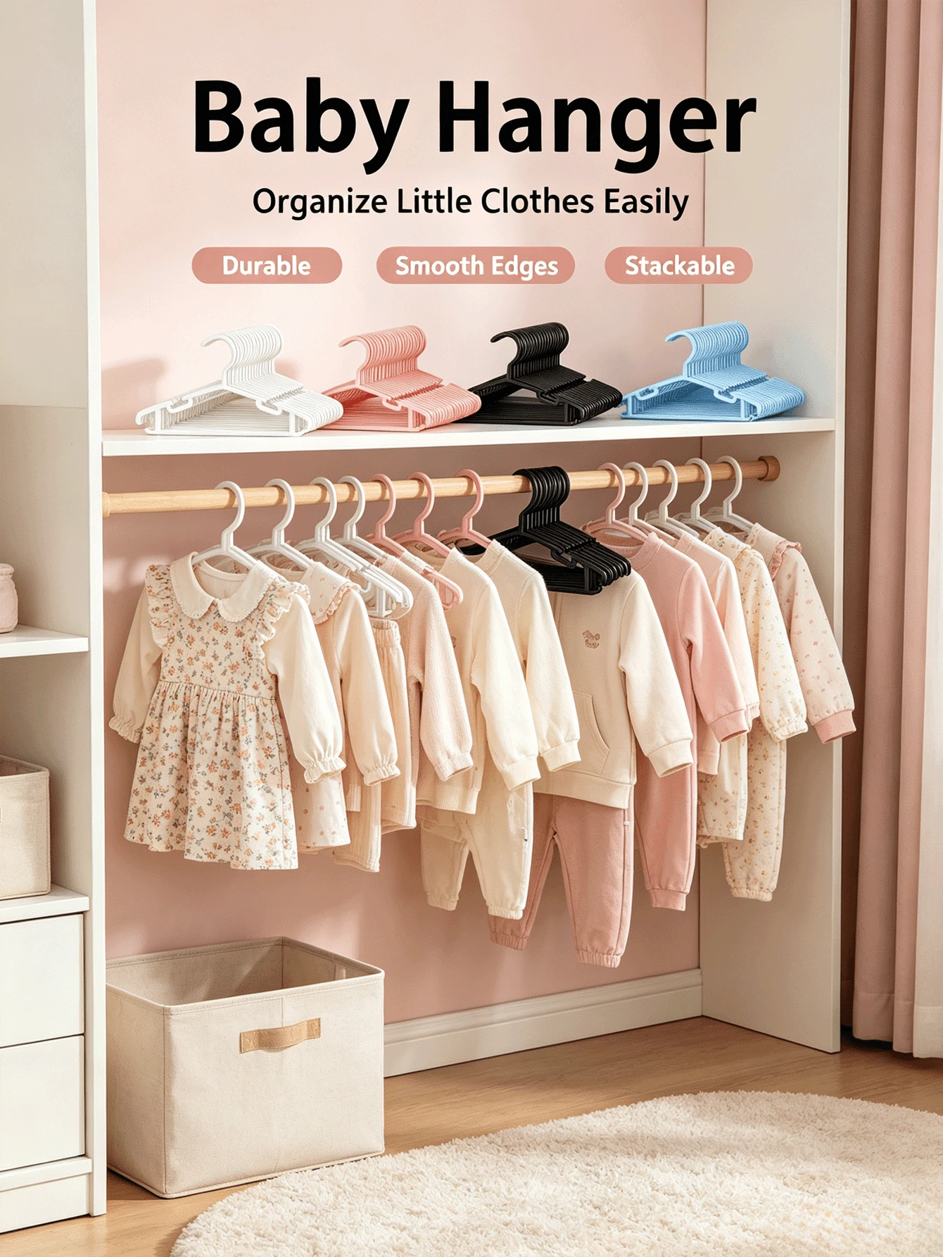 35pcs Plastic Baby Hangers With Anti-Slip Grooves, Suitable For Storing Toddler Clothes, Baby Room Hangers, Baby Gift - Multicolor - View 1