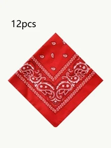 12pcs Fashion Paisley Pattern Square Handkerchiefs Unisex Versatile Accessories DIY Headscarf Hair Tie Scarf All Seasons - Multicolor - View 18