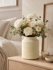 1pc Cream Ribbed Vase, Modern Minimalist Fresh Flower Vase, Suitable For Fresh Flowers, Reed Grass And Green Plants, Neutral Bohemian Farmhouse Style Desktop Decor, Suitable For Living Room, Dining Table, Entryway, Shelf, Fireplace Mantel, Housewarming Gift - Multiple Models 2 - View 2