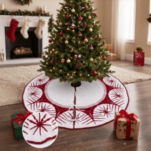 1pc 36in/48 In Knitted Christmas Tree Skirt, Red & White Snowflake Pattern Holiday Tree Mat With Tie Closure, Christmas Tree Base Cover, Reusable Christmas Home Decor For Living Room, Holiday Party Decoration - Multicolor - View 4