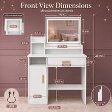 White Makeup Vanity Desk With LED Mirror, 3-Level Adjustable White Light & Touch Control, Spacious Drawer, Open Shelves And Side Cabinet With Removable Shelf, Compact Dressing Table For Bedroom, USB Powered - White - View 8