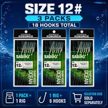 3 Packs 6-Hook Bait Catching Rigs, 18 Hooks Total, Saltwater Fishing Rigs With Flash Fiber & Beads, Sizes 8#-16# - Green - View 10