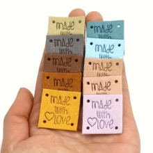 10/20/40/60/80Pcs Mixed Color Square Handmade Labels, Colorful Leather Labels, Microfiber Leather, Decoration For Clothing And Handicrafts - Multicolor - View 7