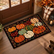 Colorful 2D Pumpkin Pattern Printed Drainage Mat/Absorbent Mat/Drying Mat For Coffee Machine And Tableware - Absorbent Polyester Desktop Protector With Rubber Non-Slip Backing, For Kitchen Countertop Decoration - Home Bar And Dining Table Placemat - Multicolor - View 3