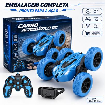 Carrinho de Controle Remoto 4x4 Turbo Acrobático, Giro 360 e Piruetas com Sensor de Gestos. Brinquedo Radical 2.4G Recarregável para Terrenos Acidentados. Presente Criativo para Crianças.