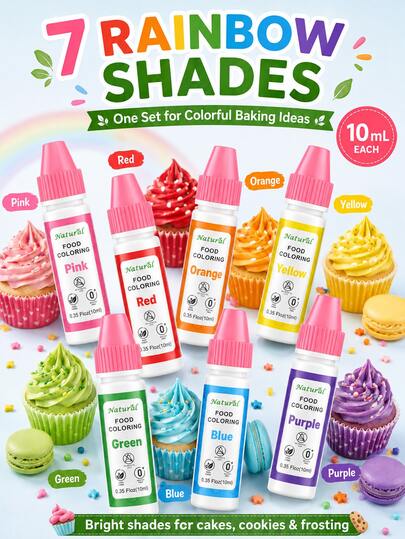 70ML Total Rainbow Liquid Food Coloring Set, 7 Colors 10ML Each Bottle, Vibrant Edible Food Dye For Cake Decorating, Baking, Frosting, Icing, Cookies, Easter Eggs & Holiday Desserts