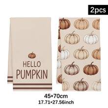 2pcs Minimalist Autumn Brown Pumpkin Hello Pumpkin Text Kitchen Towels, 40*60cm Soft Microfiber Material Tea Towels, Suitable For Home Kitchen Restaurant Outdoor Camping Tabletop Cleaning Dish Cloth Hand Towel Accessories Holiday Gift - Multicolor - View 12