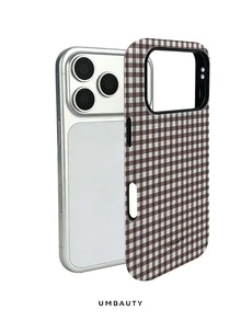 UMBAUTY 1pc Brown & White Plaid Pattern Design, Compatible With Phone 18 Pro Max, 11/12/13/14/15/16/17/18 Pro/Pro Max/Plus, Galaxy /S26/S25/S24/S23/S22/A56/A36/A26/A17/A16/A15/Ultra/Plus, Korean-Style High-End Fashion & Fun Phone Case, Unisex, Ideal Gift For Girlfriend On Christmas, Valentine's Day, Easter, Wedding Season And Birthday - Multicolor - View 3