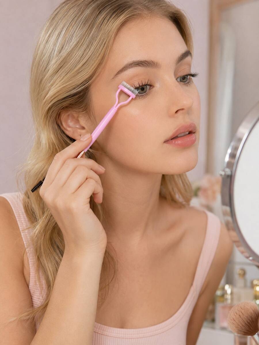 Stainless Steel Eyelash Comb & Brush, Dual-Ended Eyelash Separator Tool, Eyelash Curler Tool, Affordable Eyebrow Brush, Makeup & Grooming Tool For Women And Beginners, Travel Essential, School Essential, Bedroom Makeup Accessory, Christmas Gift - Multicolor - View 1