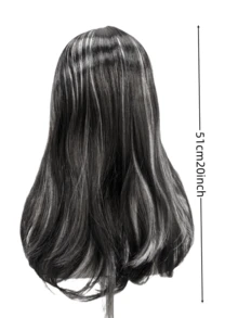 Women's Black Silver Streak Long Wavy Wig Synthetic Straight Bangs Gothic Vampire Style For Halloween Cosplay Party Costume - Black and White - View 8