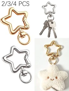 2/3/4pcs Rotating Star Keychain Zinc Alloy Bag Hardware Spring Buckle Metal Ring Open Spring Loop, Perfect For DIY, Jewelry Metal Keychain Metal Shape Spring Buckle, Outdoor Metal Keychain Key Chain Bag Clip Hook Dog Chain Buckle Suitable For Phone Bag Keychain Hook Bag Clip, Handmade DIY Accessories, Halloween, Christmas - Multicolor - View 1