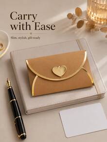 1pc Retro Kraft Paper Mini Envelope With Heart Clasp & Gold Foil Edge, Decorative Small Envelope For Gift Cards, Thank‑You Notes, Wedding Invitation Cards, Holiday Party Supplies - Multiple Styles - View 10