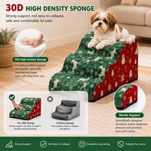 Christmas Style Pet Stairs, 30D High-Density Foam Cat Dog Climbing Steps, High Support Anti-Slip Pet Steps, Suitable For Bedside Sofa, Lightweight And Easy To Move, Removable And Washable Cover - Multicolor - View 4