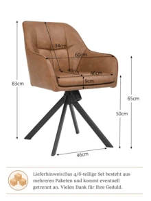 Goeurvant Nordic Dining Chair With Armrests 360° Swivel Ergonomic Rocking Chair Swaying Back And Forth Lounge Chair For Reading Nook Living Room And Balcony-Brown Velvet - Brown PU Leather - View 10