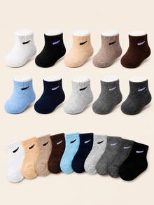 10/20 Pairs Random Baby Solid Color Mid-Calf Socks, Sports Socks, Horizontal Stripe/Line Design, Suitable For Daily Wear, Unisex For Baby Boys And Girls, Suitable For 0-3 Years Old Infants, Breathable Soft And Comfortable - Multicolor - View 1