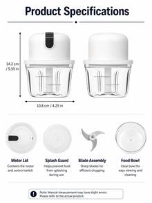 1 Set Electric Mini Food Chopper, Mini Food Processor, Suitable For Onion, Chili, Herbs, Nuts, Vegetables And Meat, Compact Kitchen Chopper, Ideal For Meal Prep, Apartment And Dorm Kitchen - Multicolor - View 12