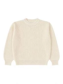 1 buah Sweater Rajut Tebal Kerah Bulat untuk Anak Perempuan, Lengan Panjang Longgar Model Lentera, Manset Bergaris, Gaya Serbaguna yang Lembut dan Cocok untuk Semua Pakaian - Aprikot - View 3