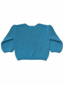 1pc Girls Bright Blue Dopamine Style Solid Color Crew Neck Pullover Knit Sweater, Loose Slouchy Chunky Knit Long Sleeve Top, Soft Skin-Friendly Korean Version Versatile Children's Early Spring/Early Winter Warm Outerwear Inner Layer, Essential For Kindergarten Daily Casual Outings - Blue - View 5