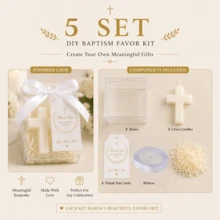 10 Sets/5 Sets/1 Set Baby Baptism Favor Gift Set, Includes Cross Candle, Gift Box, Thank You Card And White Ribbon, Baby Baptism Celebration Party Favor, Religious Commemorative Gift, First Communion Gift - Multicolor - View 11