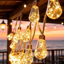 Solar Powered Outdoor Smart Papaya Lantern, Vintage Rope Pendant Light, 8 Lighting Modes, Automatic Light Sensor Switch, Suitable For Garden, Party, Wedding, Fence, Patio, Summer Holiday, Halloween And Christmas Decoration - Papaya Hemp Rope Light Bulb - View 2