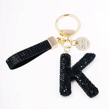 1pc Shiny Black Crystal Letter Bag Charm/Llavero, Glitter Alphabet Keychain For Handbag Daily Use, Gift Labor Day Halloween Thanksgiving Christmas - Black - View 19