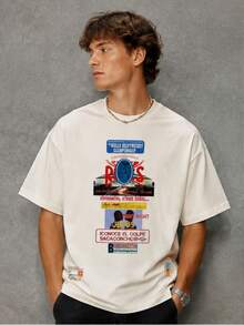 Eu Lager, Men's Hip-Hop Fashion Letter Print Short Sleeve T-Shirt - 黑色 - 查看 2