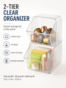 1pc 2-Tier Clear Coffee Capsule Organizer, Transparent Plastic Stackable Desktop Storage Bin With Front Open Design, Coffee Pod Tea Bag Organizer For Kitchen Counter, Coffee Bar, Fall Home Organization - Transparent - View 4