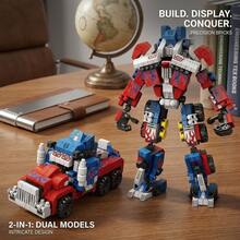 845pcs Transformable Robot Vehicle Building Blocks, 2-In-1 Truck Action Figure Model, STEM Assembly Toy Model Collectible. Creative DIY Assembly Robot Blocks, Movable Model Kit, Transformable Heavy-Duty Truck Vehicle. - Multicolor - View 1