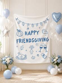 1pc Customized Happy Thanksgiving Friends Gathering Tapestry Backdrop, Autumn Thanksgiving Party Photo Background, Pumpkin Maple Leaf Print Wall Hanging Decor, Suitable For Friends Gathering Dinner Party Home Photography Props - Multicolor - View 3