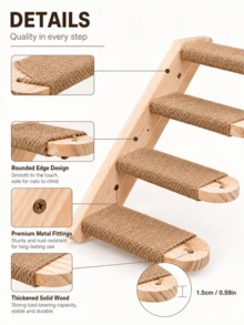 1pc Multi-Layer Solid Wood Wall-Mounted Cat Climbing Ladder Jumping Platform, Multi-Functional Climbing Structure With Comfortable Platform And Sturdy Guardrail, Space-Saving Detachable Design, Easy Assembly, Indoor Cat Tower - Apricot - View 6