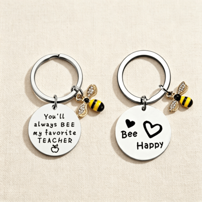 Little Bee Pendant Keychain, Teacher's Day Gift, Bag Charm Key Ring, Holiday Gift (Total Length: 6cm)