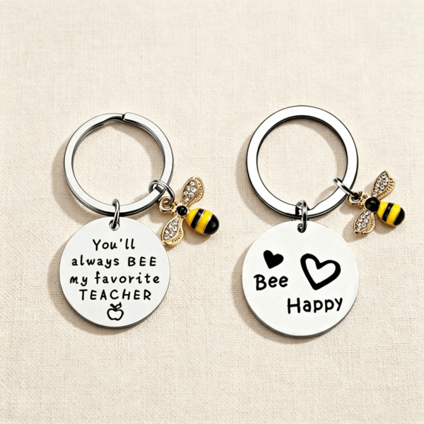 Little Bee Pendant Keychain, Teacher's Day Gift, Bag Charm Key Ring, Holiday Gift (Total Length: 6cm)