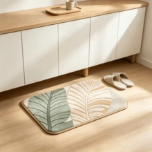 1 Peça Tapete de Banho com Padrão de Folha Vintage, Material de Lã de Alpaca, Tapete de Cozinha, Tapete de Entrada Ultra Macio, Carpete Impresso, Design Retangular, À Prova d'Água e Fácil de Limpar, Acessório de Decoração para Casa Adequado para Banheiro, Cozinha, Entrada, Corredor, Lado da Cama, Sala de Estar, Quarto. Lavável em Máquina - A - Visão 6