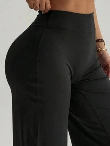 Women's Plus Size Black Knit Flare Pants, High Elasticity, Fashionable And Elegant Style - Black - View 5