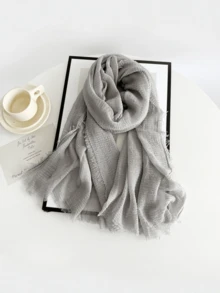 1pc All‑Season Solid Cotton‑Linen Feel Long Scarf, Sun‑Protection Wasteland‑Style Monochrome Hijab Shawl For Women - Multicolor - View 8