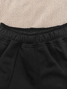 Women's Casual Loose Solid Color Elastic Waist Sweatpants - Black - View 8