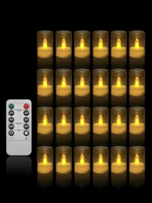 6/12/24pcs Small LED Flameless Tea Lights, Timer Flameless Tea Candles, LED Tea Lights, Flickering Electronic Tea Candles, Battery Operated Candles With Remote Control Timer, Suitable For Home, Wedding Centerpiece Decoration, Christmas, Table Setting And More. - Gold - View 11