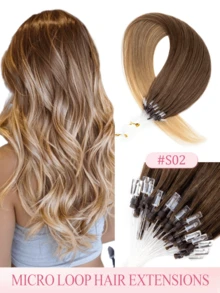 22 Inch Fishing Line Micro Ring Human Hair Extensions With Beads, 25 Strands, 25G/Pack, No Glue Needed, Easy Installation, Invisible, Glue-Free Hair Extensions, Holiday Essential, School Supplies, Bridal Style, Daily Look, Back To School Essential, Travel Essential - Multicolor - View 13