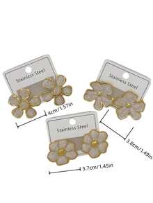 4/12/20pcs Elegant Stainless Steel Cast Earrings, Including Flower, Shell, Butterfly, Wing And Geometric Pattern Designs. These Simple And Fashionable Stainless Steel Earrings Are Perfect For Women's Daily Wear, Also A Great Gift For Female Friends (Randomly Shipped). - Multicolor - View 7