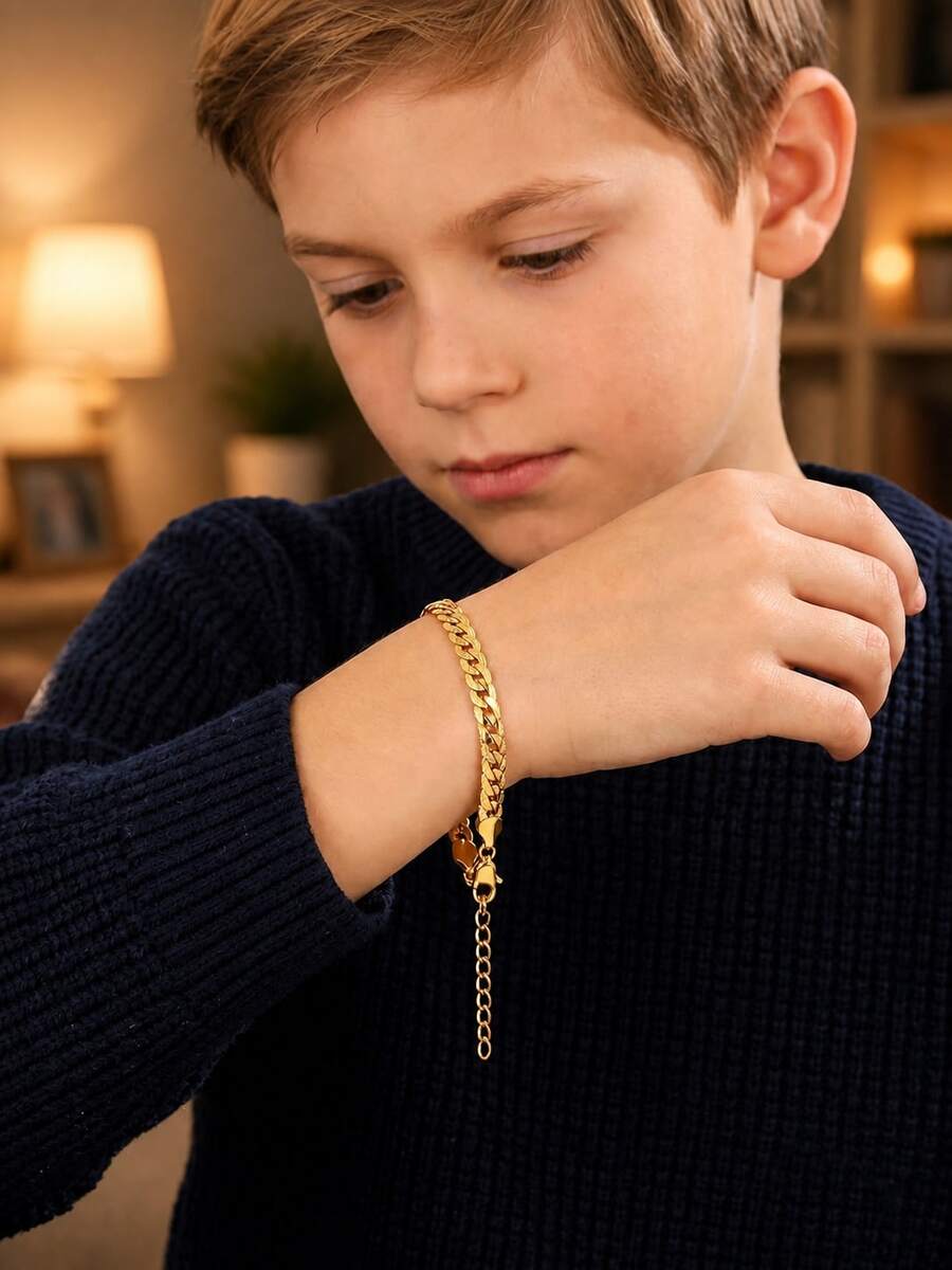 1pc Kids Minimalist Cuban Chain Stainless Steel Bracelet For Boys ...