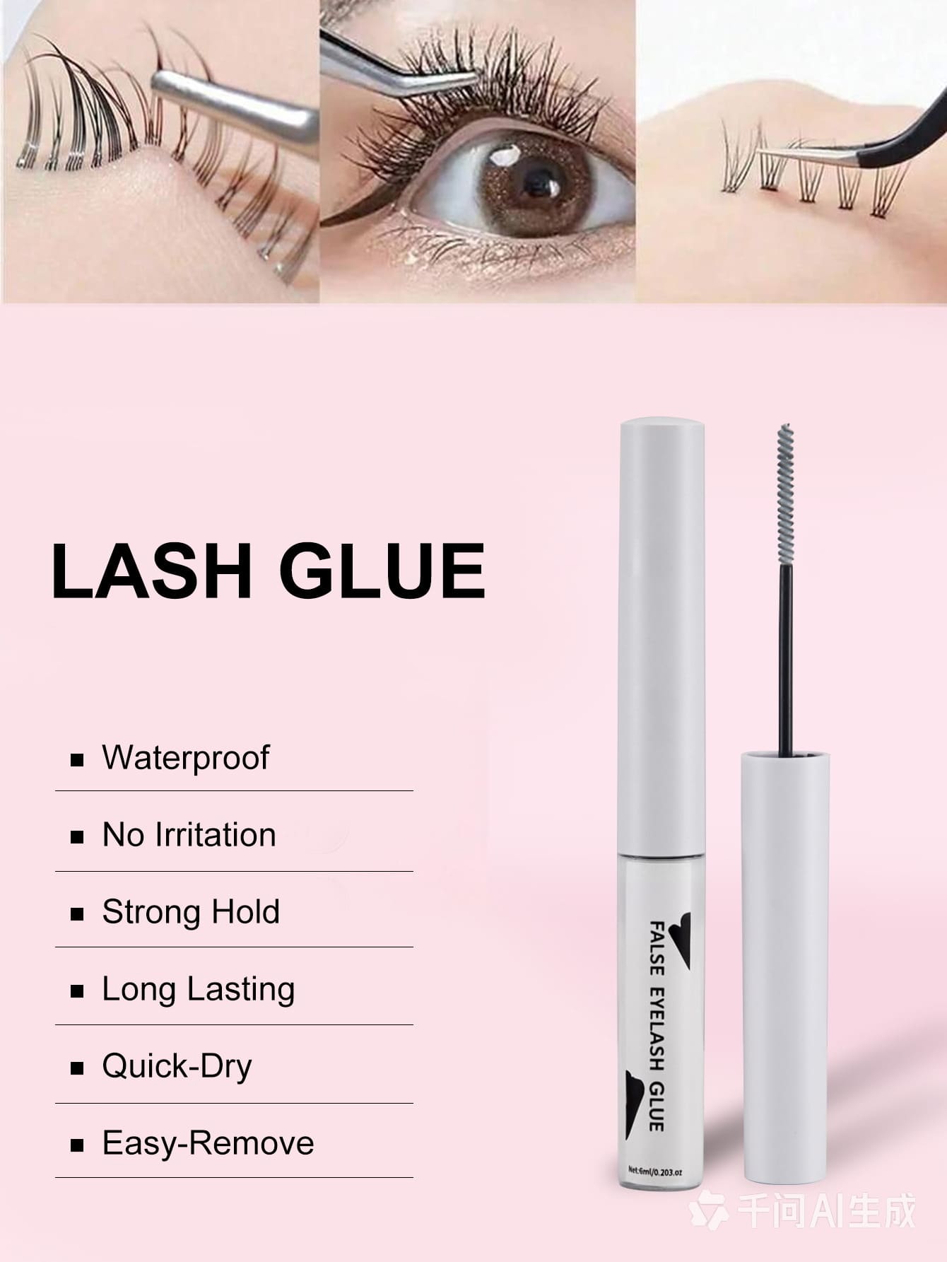 1 buah lem bulu mata bening 6ml, tahan air & tahan keringat, cepat kering, daya rekat kuat dan tahan lama, alami & tidak terlihat, tidak menyebabkan iritasi, untuk ekstensi bulu mata strip & cluster DIY, ramah untuk pemula.