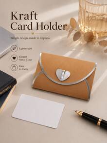 1pc Retro Kraft Paper Mini Envelope With Heart Clasp & Gold Foil Edge, Decorative Small Envelope For Gift Cards, Thank‑You Notes, Wedding Invitation Cards, Holiday Party Supplies - Multiple Styles - View 6