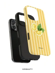 UMBAUTY 1pc Fashionable Phone Case, Fresh Lemon Stripe Pattern Design, Compatible With Phone 17 Pro Max, 16 Pro Max, 15 Pro Max, 14 Pro Max, 11/12/13/14/15/16/18 Pro/Pro Max/Plus. This High-End, Fashionable And Fun Phone Case Is Suitable For Both Men And Women, Making It An Ideal Gift For Girlfriend On Easter, Spring, Halloween, Wedding Season And Birthday - Multicolor - View 2