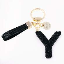 1pc Shiny Black Crystal Letter Bag Charm/Llavero, Glitter Alphabet Keychain For Handbag Daily Use, Gift Labor Day Halloween Thanksgiving Christmas - Black - View 17