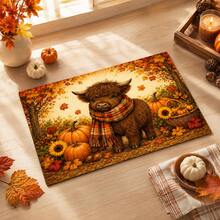 Autumn Highland Cow Print Scarf Pattern Absorbent Mat/Drying Mat/Coaster For Coffee Machine And Tableware - Absorbent Polyester Desktop Protector With Rubber Non-Slip Backing, For Kitchen Countertop Decoration - Home Bar And Dining Table Placemat - Multicolor - View 8