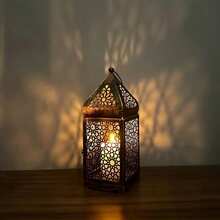 High-End Moroccan Style Metal Lantern Set, Hollow Projection Iron Candle Holder, Suitable For Halloween, Valentine's Day, Thanksgiving And Christmas Holiday Tabletop Decor, Home Kitchen Decoration - Child-Friendly, Easy Installation - A - View 5