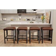 GOCAPTAIN Bar Height Backless Bar Stool Set - 25-Inch PU Leather, 2-Inch Thick Cushions, Heavy-Duty Metal Frame With Footrest, Easy To Assemble - Brown/Black, 2/4 Piece Set - Brown - View 1
