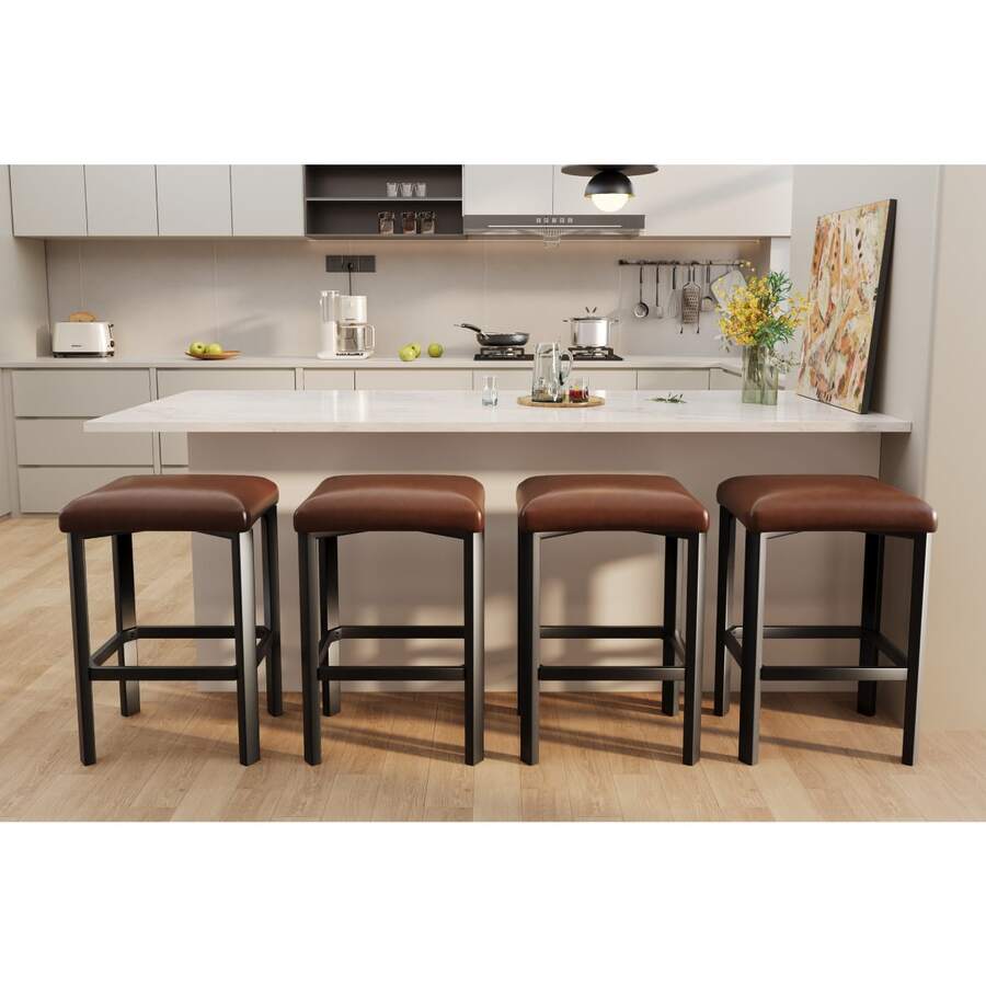 GOCAPTAIN Bar Height Backless Bar Stool Set - 25-Inch PU Leather, 2-Inch Thick Cushions, Heavy-Duty Metal Frame With Footrest, Easy To Assemble - Brown/Black, 2/4 Piece Set - Brown - View 1