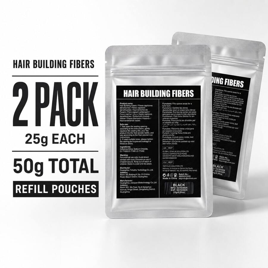 Hair Thickening Fiber Powder Refill 2 Bags 25g*2 Total 50g Multi-Color Options Natural Hair Visual Filling Unisex Hair Filler Powder Waterproof Sweat-Resistant Long-Lasting Non-Fading - Multicolor - View 1