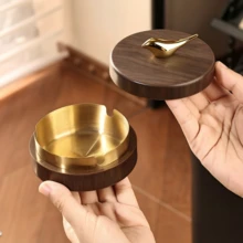 3/2/1pc/Set Walnut Color Windproof Ashtray With Bird-Shaped Lid, Detachable Rust-Proof Stainless Steel Inner Liner, Creative Nordic Style Living Room Office Coffee Table Decor Ashtray, Elegant Home Smoking Accessory, Perfect Christmas Gift - Golden - View 5